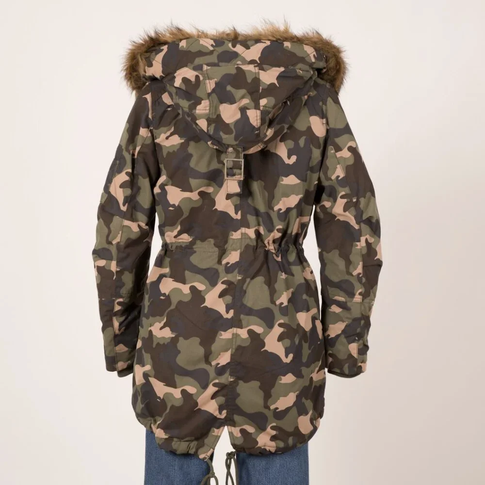 H&M Camouflage Hooded Parka with Faux Fur Trim - Picture 3 of 6